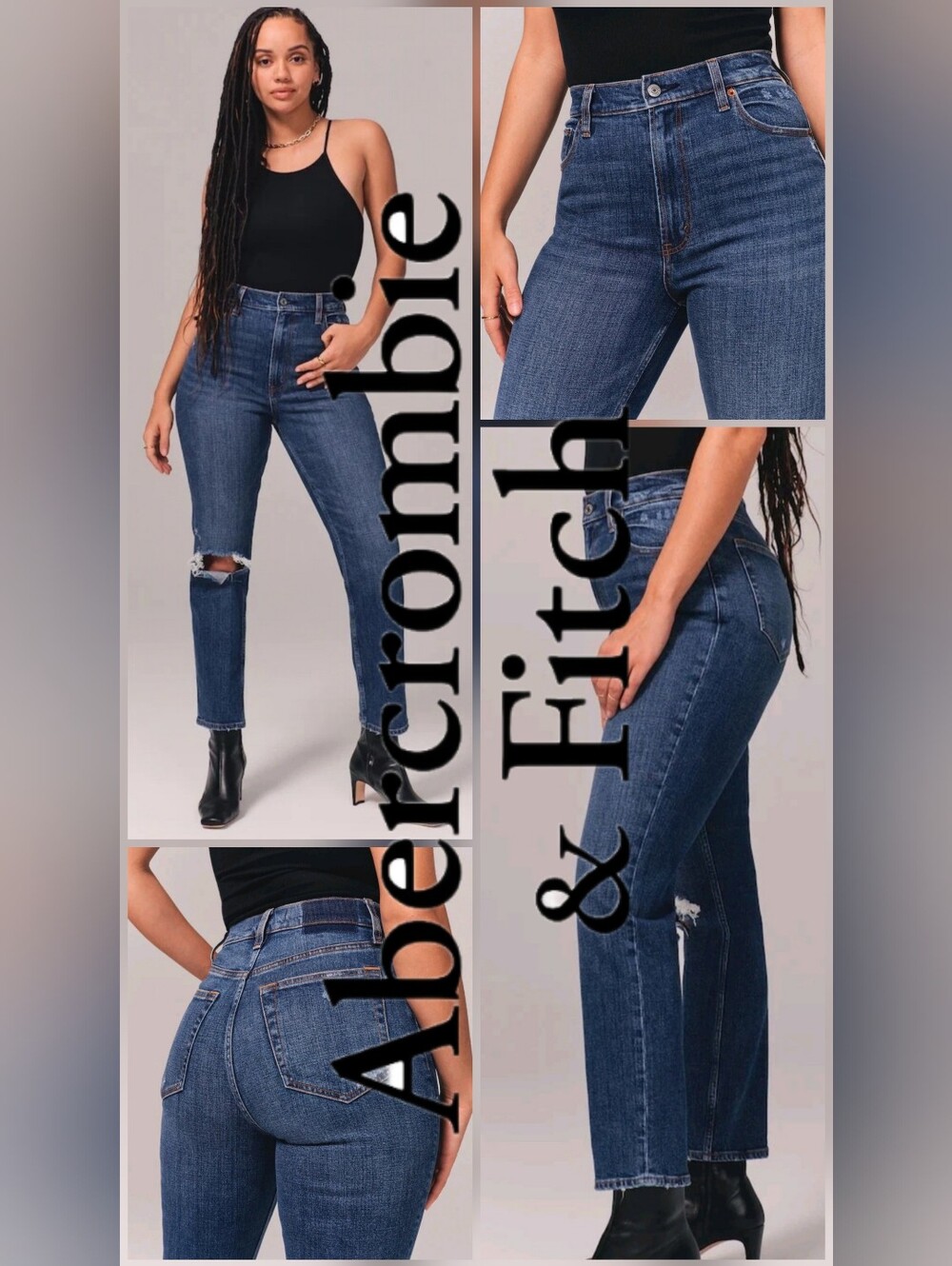 Abercrombie & Fitch Ultra High Rise Ankle Straight Jeans Dark Was Style#155D1029